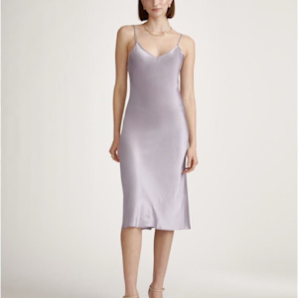 Quince XS 100% Washable Silk Slip Strap Dress In Grey Lilac
